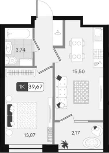 Планировка 1-к.кв