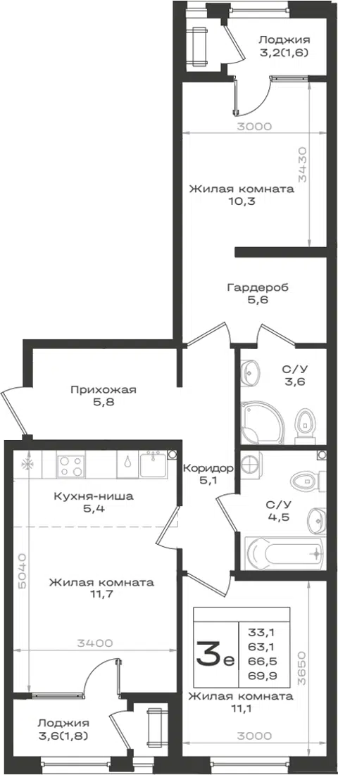 Планировка 3Е-к.кв