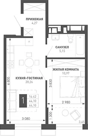 Планировка 1-к.кв