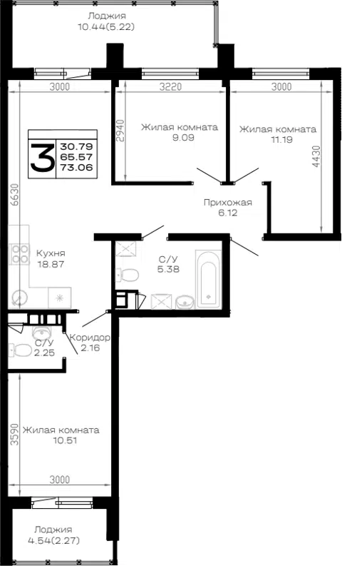 Планировка 3-к.кв