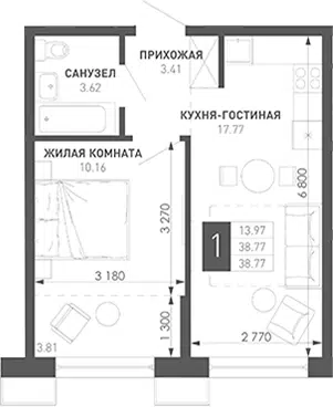 Планировка 1-к.кв