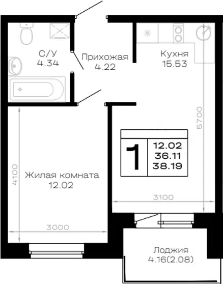 Планировка 1-к.кв