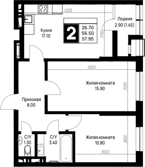 Планировка 2-к.кв