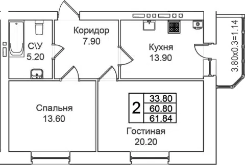Планировка 2-к.кв
