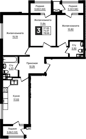 Планировка 3-к.кв