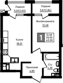 Планировка 1-к.кв