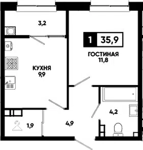 Планировка 1-к.кв