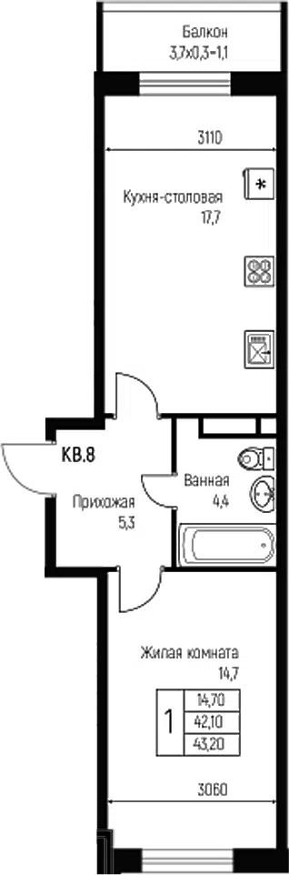 Планировка 2Е-к.кв