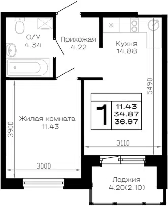 Планировка 1-к.кв