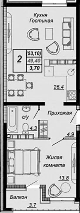Планировка 1-к.кв