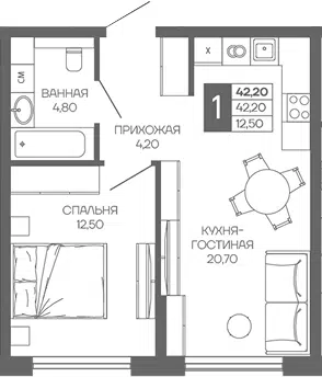 Планировка 1-к.кв