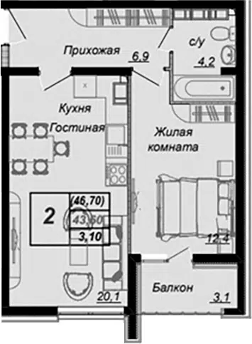 Планировка 1-к.кв