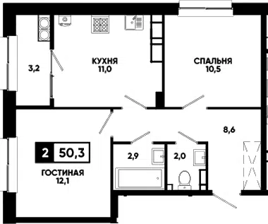 Планировка 2-к.кв