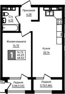 Планировка 1-к.кв