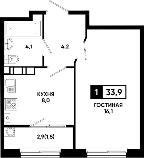 Планировка 1-к.кв
