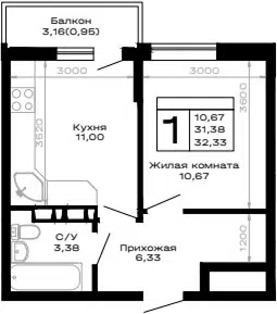 Планировка 1-к.кв
