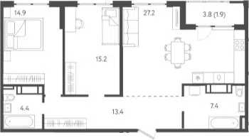 Планировка 3Е-к.кв