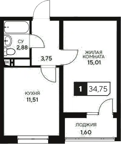Планировка 1-к.кв