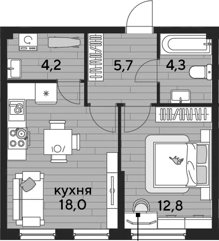 Планировка 1-к.кв