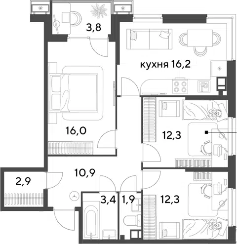 Планировка 4Е-к.кв
