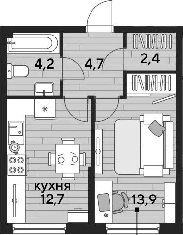 Планировка 1-к.кв