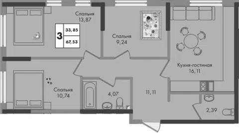 Планировка 3-к.кв