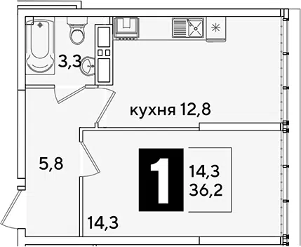 Планировка 1-к.кв