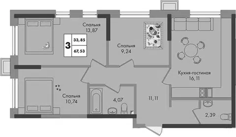 Планировка 3-к.кв