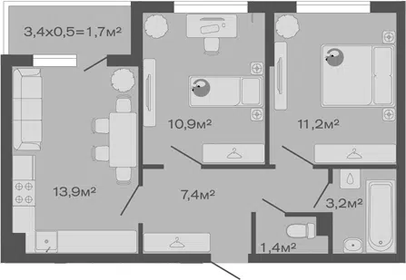 Планировка 2-к.кв