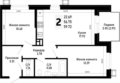 Планировка 2-к.кв