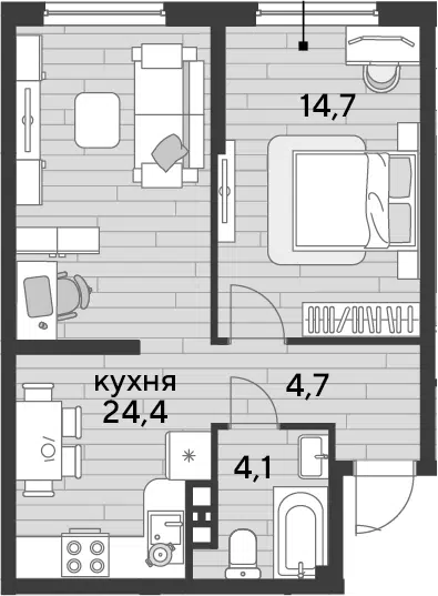 Планировка 1-к.кв