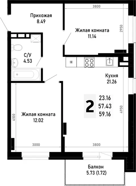 Планировка 2-к.кв