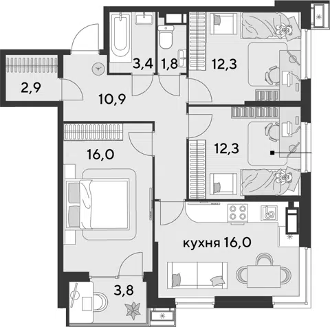 Планировка 4Е-к.кв