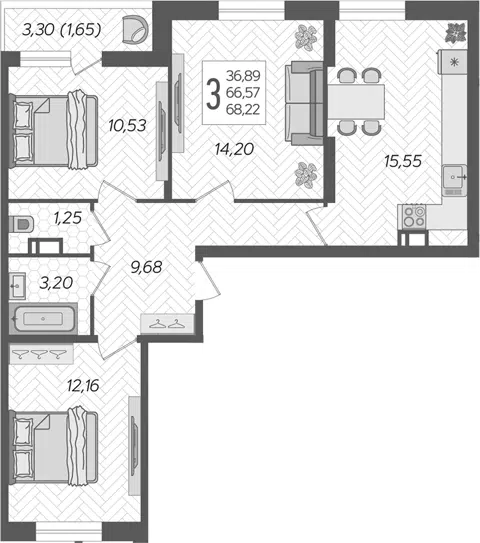 Планировка 3-к.кв