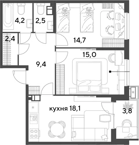 Планировка 3Е-к.кв