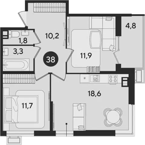 Планировка 3Е-к.кв