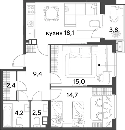 Планировка 3Е-к.кв