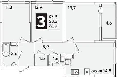 Планировка 3-к.кв