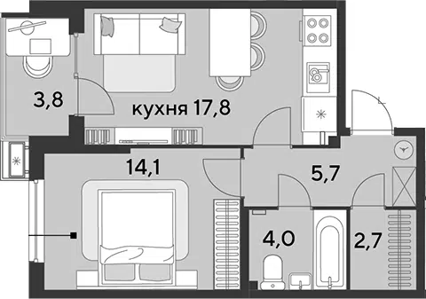 Планировка 2Е-к.кв