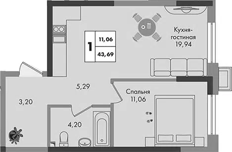 Планировка 1-к.кв