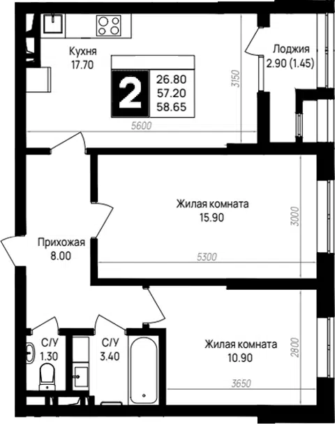 Планировка 2-к.кв