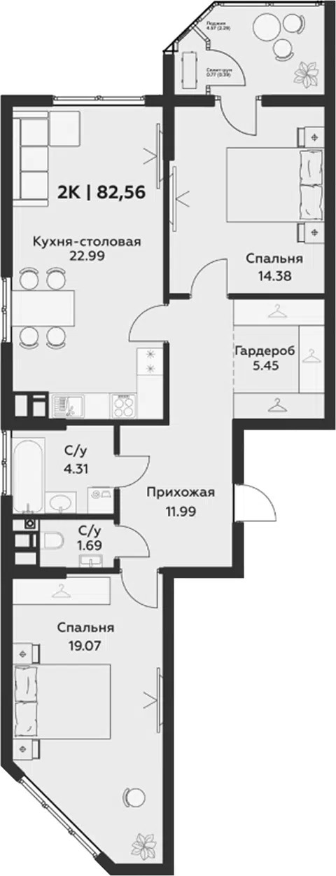 Планировка 3Е-к.кв