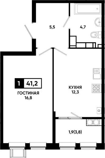 Планировка 1-к.кв