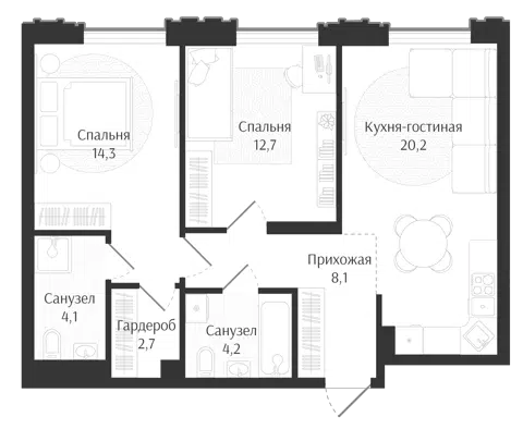 Планировка 3Е-к.кв