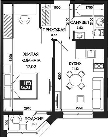 Планировка 1-к.кв