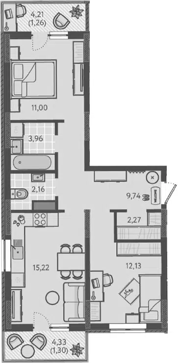 Планировка 3Е-к.кв