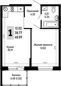 Планировка 1-к.кв
