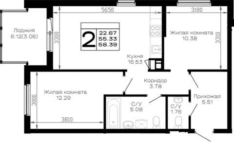 Планировка 2-к.кв