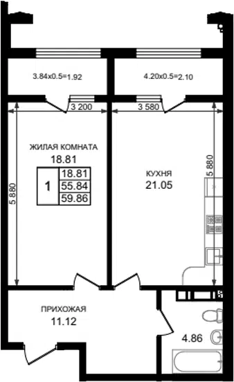 Планировка 1-к.кв