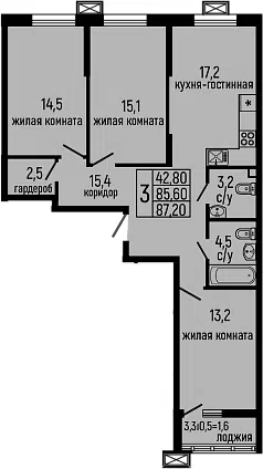 Планировка 3-к.кв